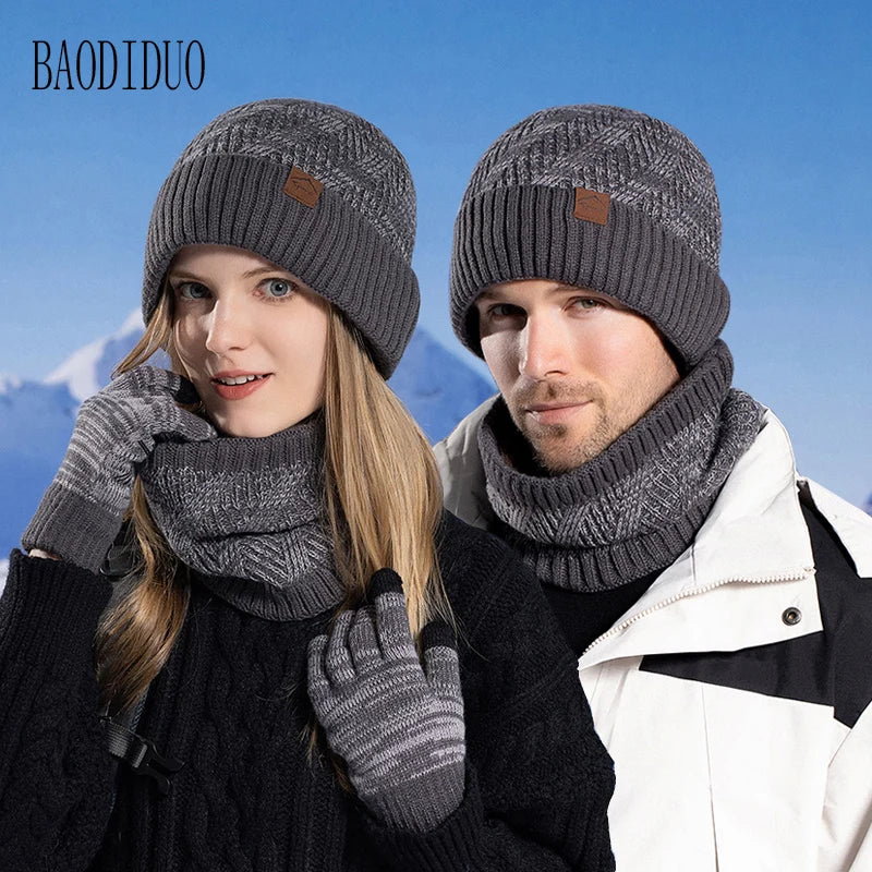 Xinbaoguan 60% acrylic 9610 winter cold resistant and warm knitted hat scarf set with ear protection and plush yarn hat