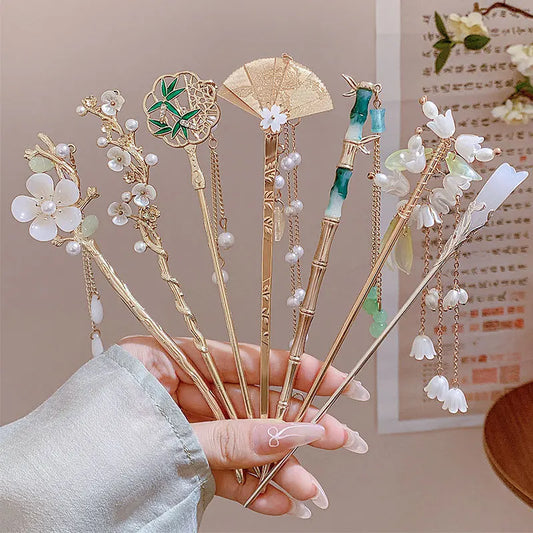 2/3/4pcs Ancient Chinese Style Alloy Elegant Flowers Tassel Hair Stick for Women Fashion Girls Classical Hairpin Hair Accessory