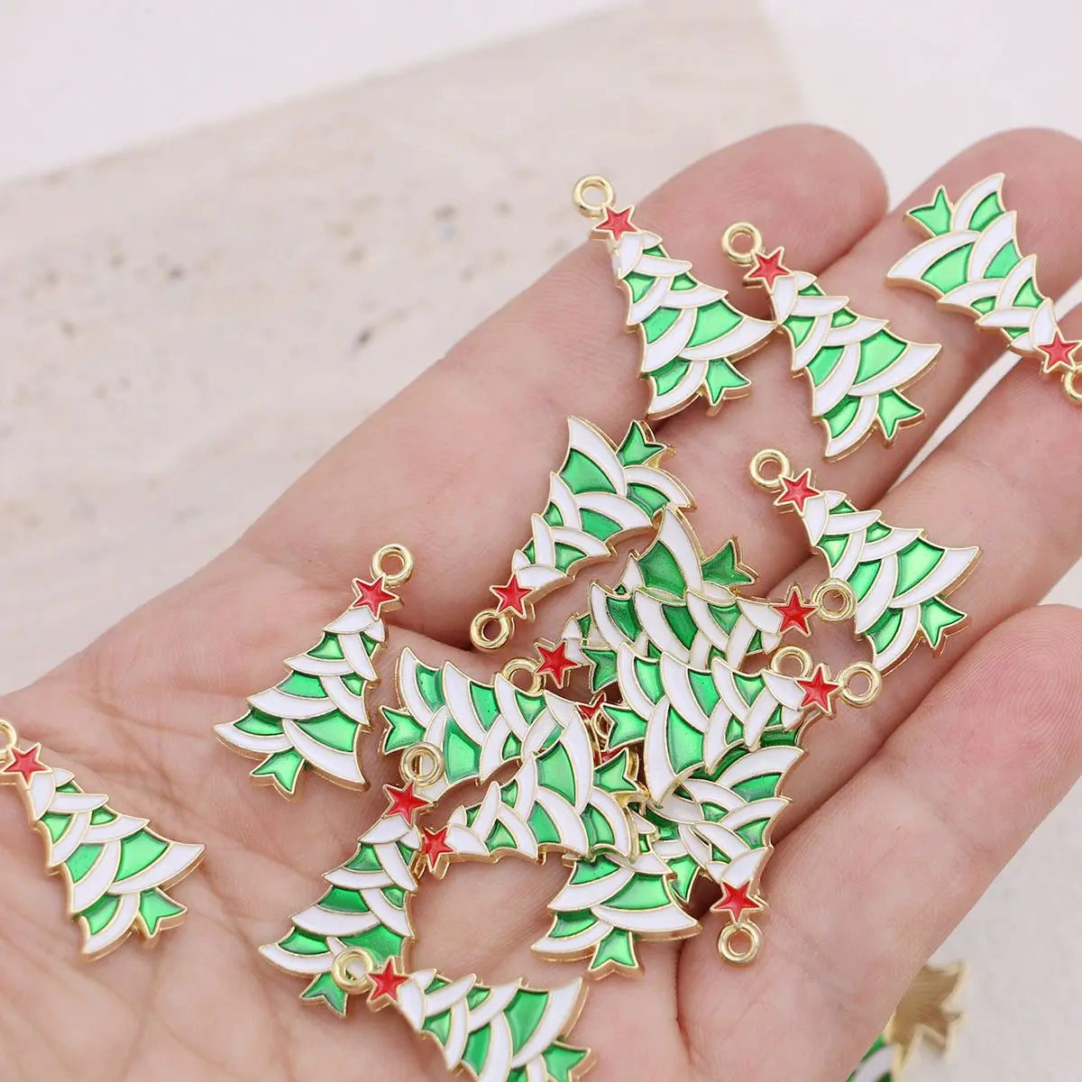 20pcs Gold Plated Enamel Christmas Tree Pendants Suitable for Jewelry Making Bracelet Necklace Accessories DIY Craft Accessorie