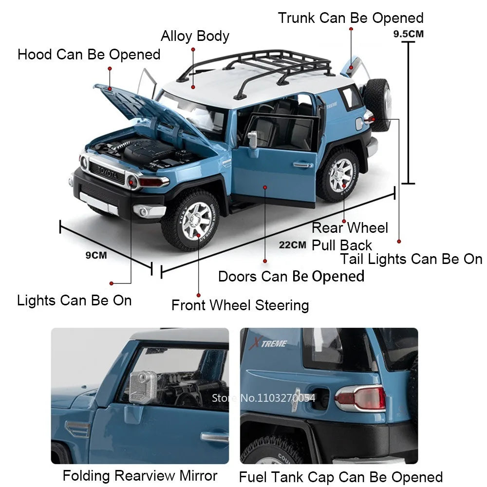 1:24 FJ Cruiser Prado LC250 Car Model Alloy Diecast Toy Doors Opened Sound Light Pull Back Miniature Cars Exquisite Collectibles