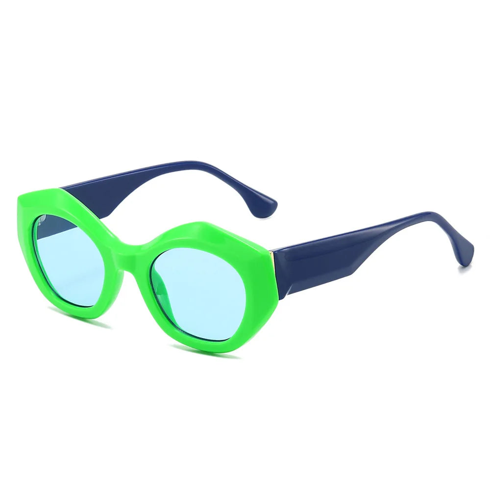 JNPCXI New Polygon Cat Eye Sunglasses Men Gradient Shades UV400 Vintage Matte Tea Women Sun Glasses