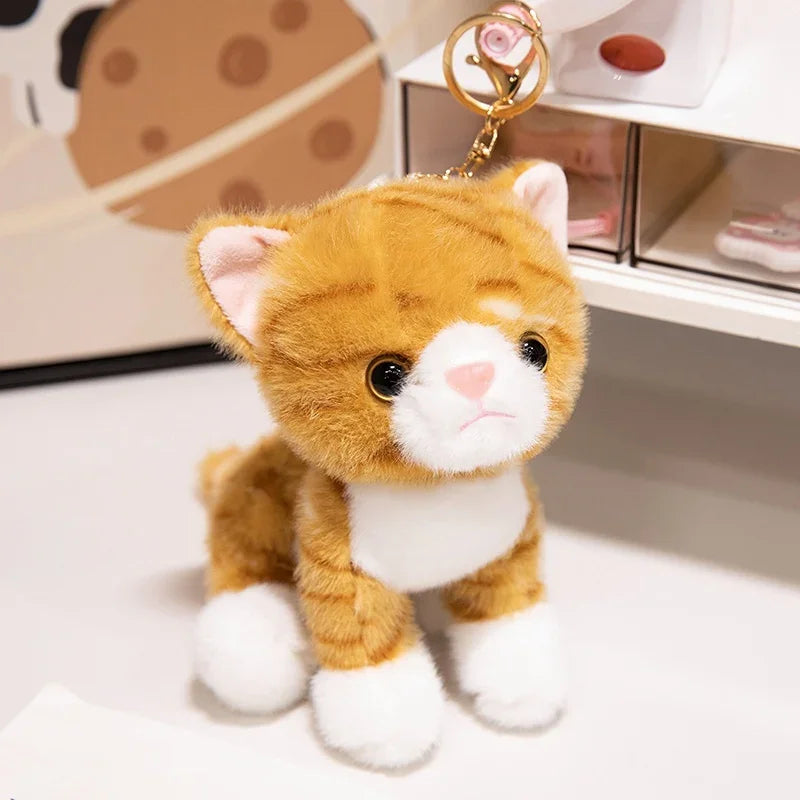 15cm Cute Simulated Sitting Cat Pendant Doll Plush Toy Stuffed Soft Animal White Black Kitten Keychain Doll Kids Birthday Gift