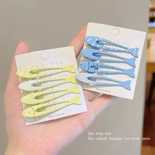 4pcs/set Cute Blue Yellow Small Fish Hair Clips For Women Side Clip Duckbill Clip Fashion Girl Hairpin Hair Accessories