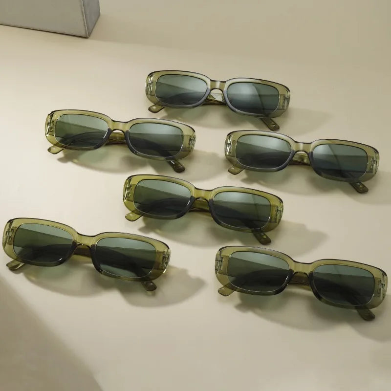 6pcs Retro Square Fashion Glasses - Unisex Green Tinted Fashion Shades for Everyday, Travel & Outdoor Activities