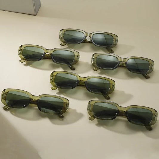 6pcs Retro Square Fashion Glasses - Unisex Green Tinted Fashion Shades for Everyday, Travel & Outdoor Activities