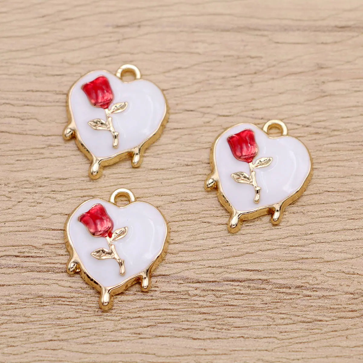 10Pcs Golden Color Rose Heart Charms for Jewelry Making DIY Necklace Bracelet Earrings Accessories Valentine's Day Gift