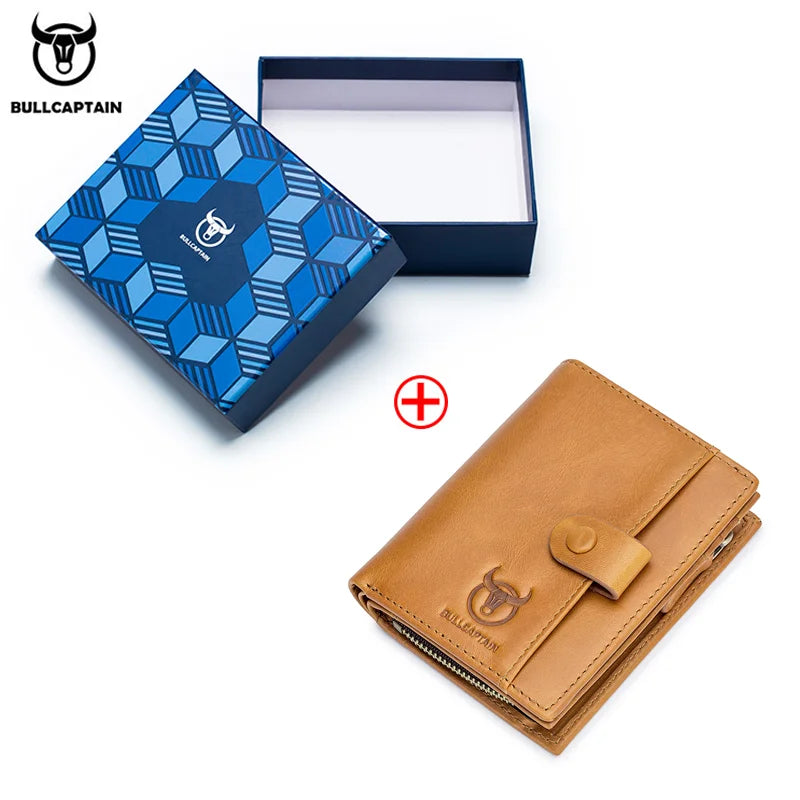 BULLCAPTAIN RFID Men's Wallet Leather Men's Coin Purse Zipper Wallet Card Coin Wallet Holder Credit Card Bag