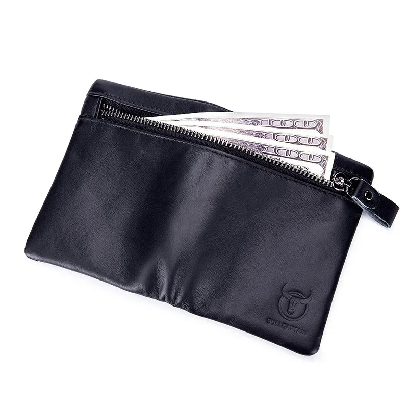 BULLCAPTAIN 100% Genuine Leather Wallet Men's New Men's Cash Clip Bi-fold Coin Purse RFID Blocking Card Holder with Gift Box 03