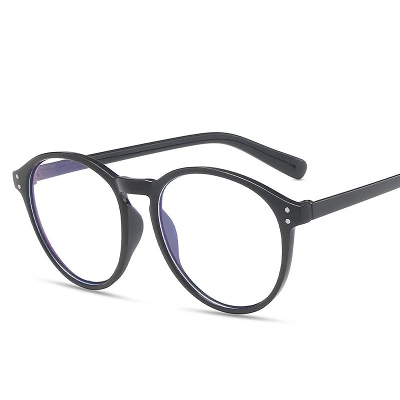 Men's and Women's Retro Rivet Lightweight Round Frame Anti Blue Light Glasses Suitable for Casual Wear