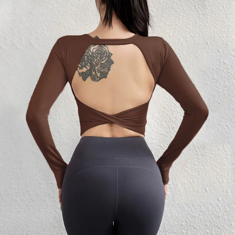 Selling New Long Sleeve Women Yoga Tops Fashionable breathable Backless Sports Gym Clothes
