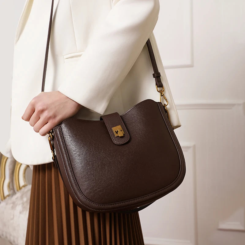 Woman Cowhide Genuine Leather Shoulder Bag Ladies OL Top grain Leather Handbag Female Fashion Luxury Design Crossbody Bags