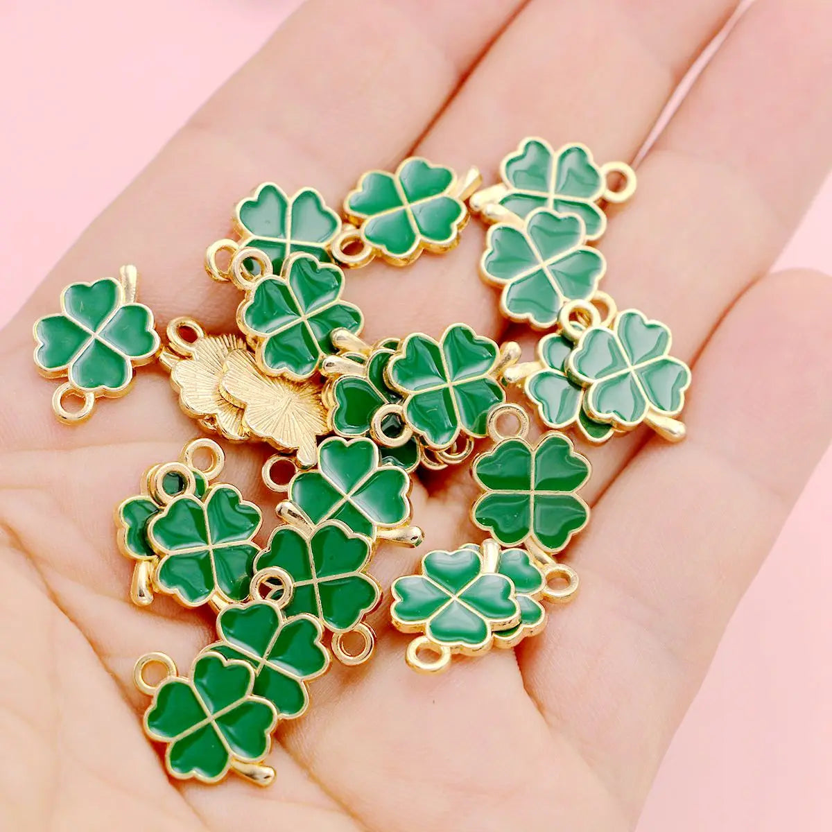 20Pcs Gold Plated Green Clover Flower Charm Pendant for Jewelry Making Bracelet Necklace DIY Accessories Craft Findings