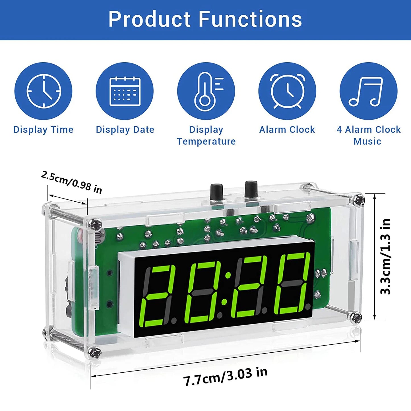 TJ-56-428 4-Digit Digital DIY Clock Kit with Acrylic Shell Alarm Clock Soldering Practice Electronics Learning Kit