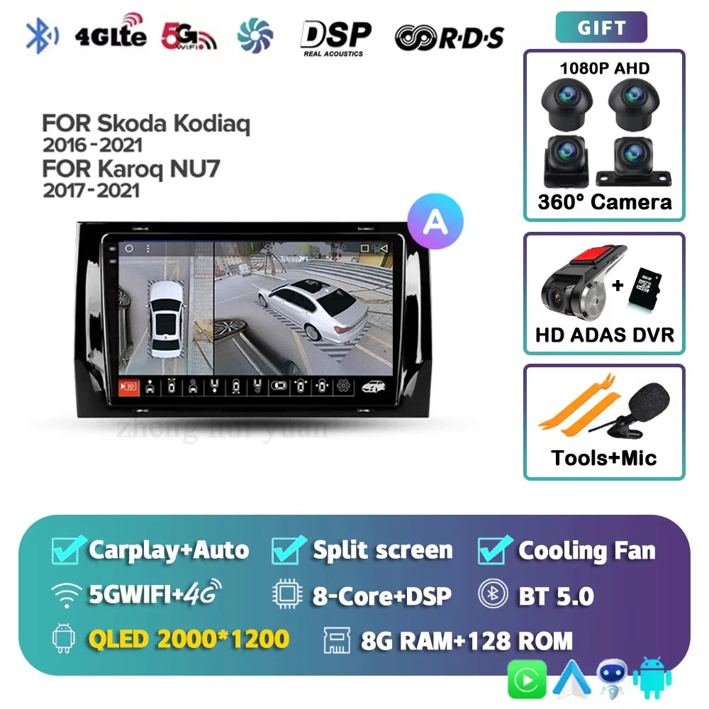 For Skoda Kodiaq 2016 - 2021 Android 15 4G WIFI Car Radio Carplay Auto Multimedia Stereo Video Player GPS Navigation 12+256GB BT
