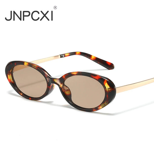 JNPCXI New Retro Oval Sunglasses Women Gradient Leopard UV400 Fashion Punk Men Trending Sun Glasses