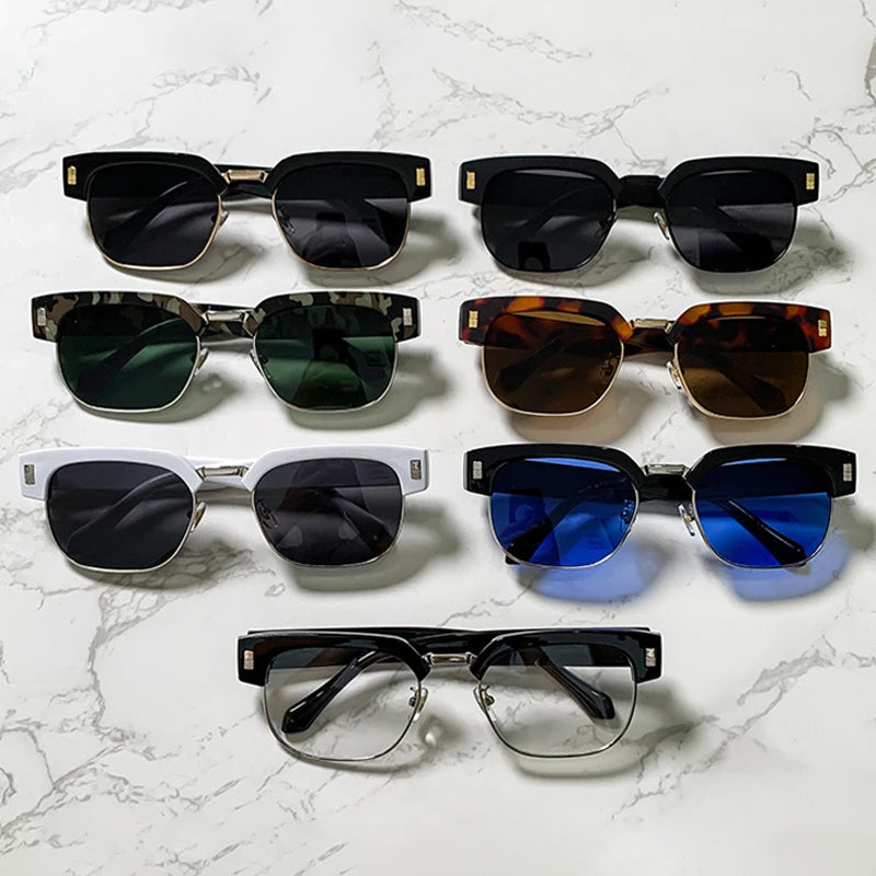 JNPCXI New Square Semi-Metal Sunglasses Women Shades UV400 Fashion Leopard Green Men Punk Sun Glasses