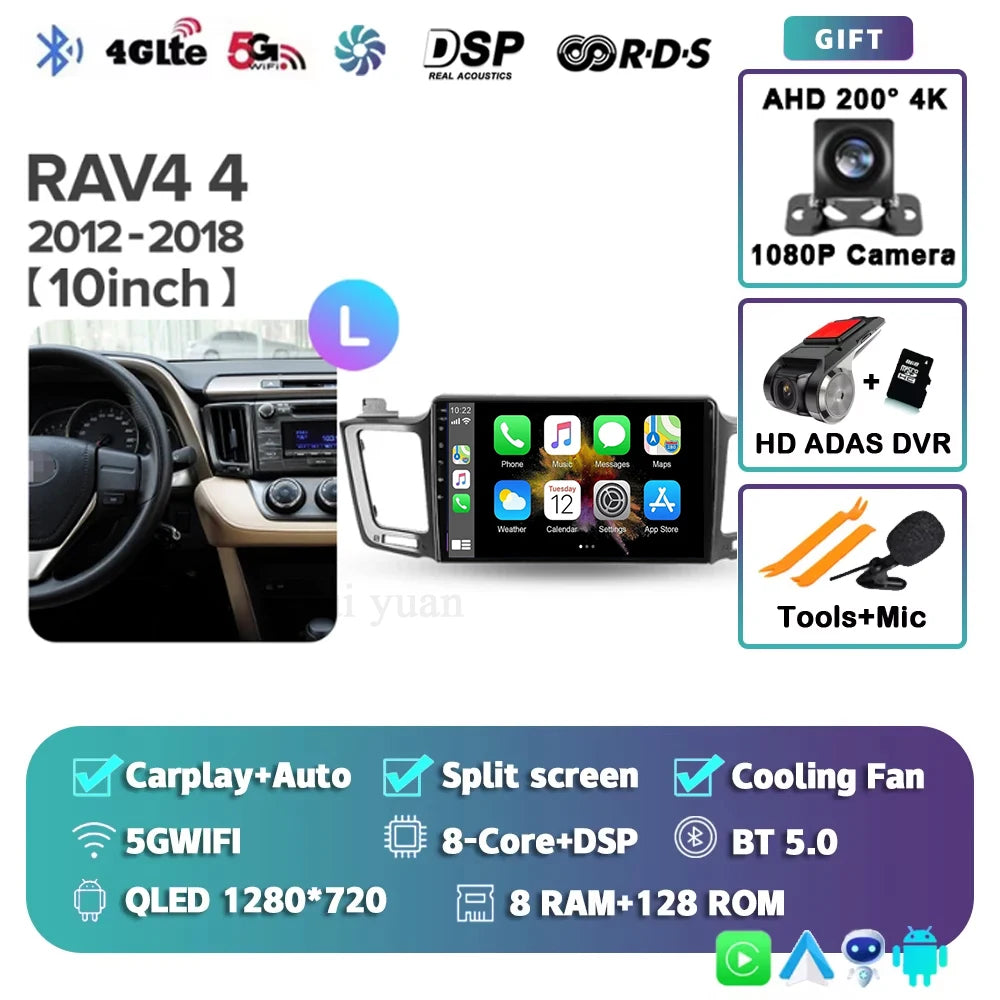 For Toyota RAV4 4 XA40 5 XA50 2012 - 2018 Android 15 4G WIFI Car Radio Carplay Auto Multimedia Stereo Video Player GPS Navigatio