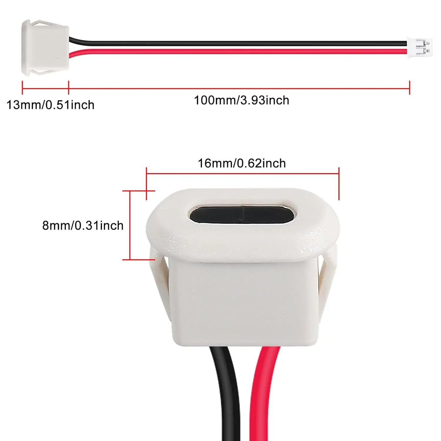 10pcs Type-C Female Chassis Waterproof 2P Solder Wire Type USB C Pigtail Cable Extension Power Cable USB-C Plug to 2 Pin Bare