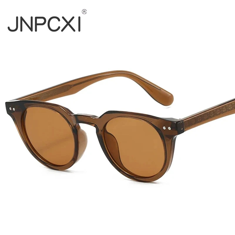 JNPCXI Round Women Luxury TR90 Sunglasses Shades UV400 Retro Rivets Men Sun Glasses