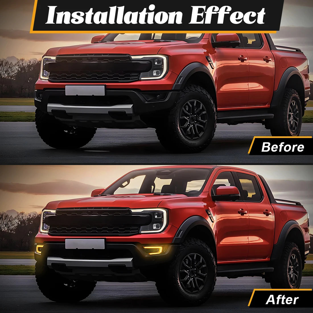 DRL For Ford Ranger Raptor 2022 2023 2024 LED Daytime Running Lights Car Front Bumper Driving Daylight LED Fog Lamp White Yellow