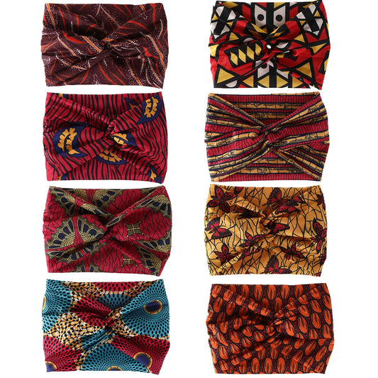 Widening high elasticity soft n skin friendly Bohemian African style printed front twisted headband