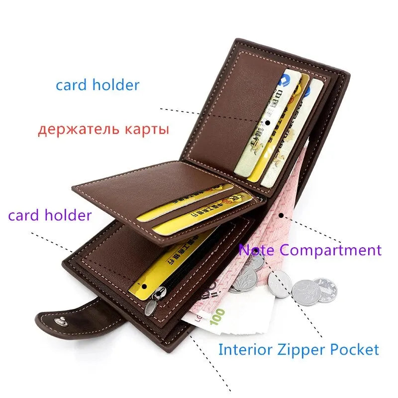 MenBense's PU Leather Wallet Short Hasp Purse Card Holder Business Money Case