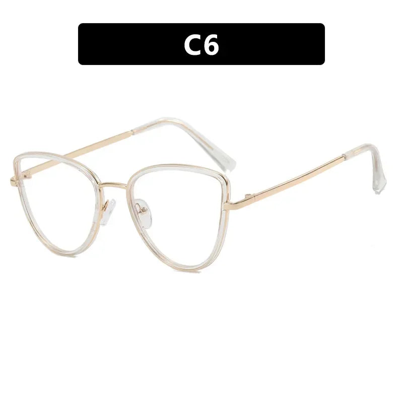 JNPCXI Retro Anti Blue Light Cat Eye Glasses For Women Fashion Female Metal Frame Clear Lens Trending Reading Eyeglasses