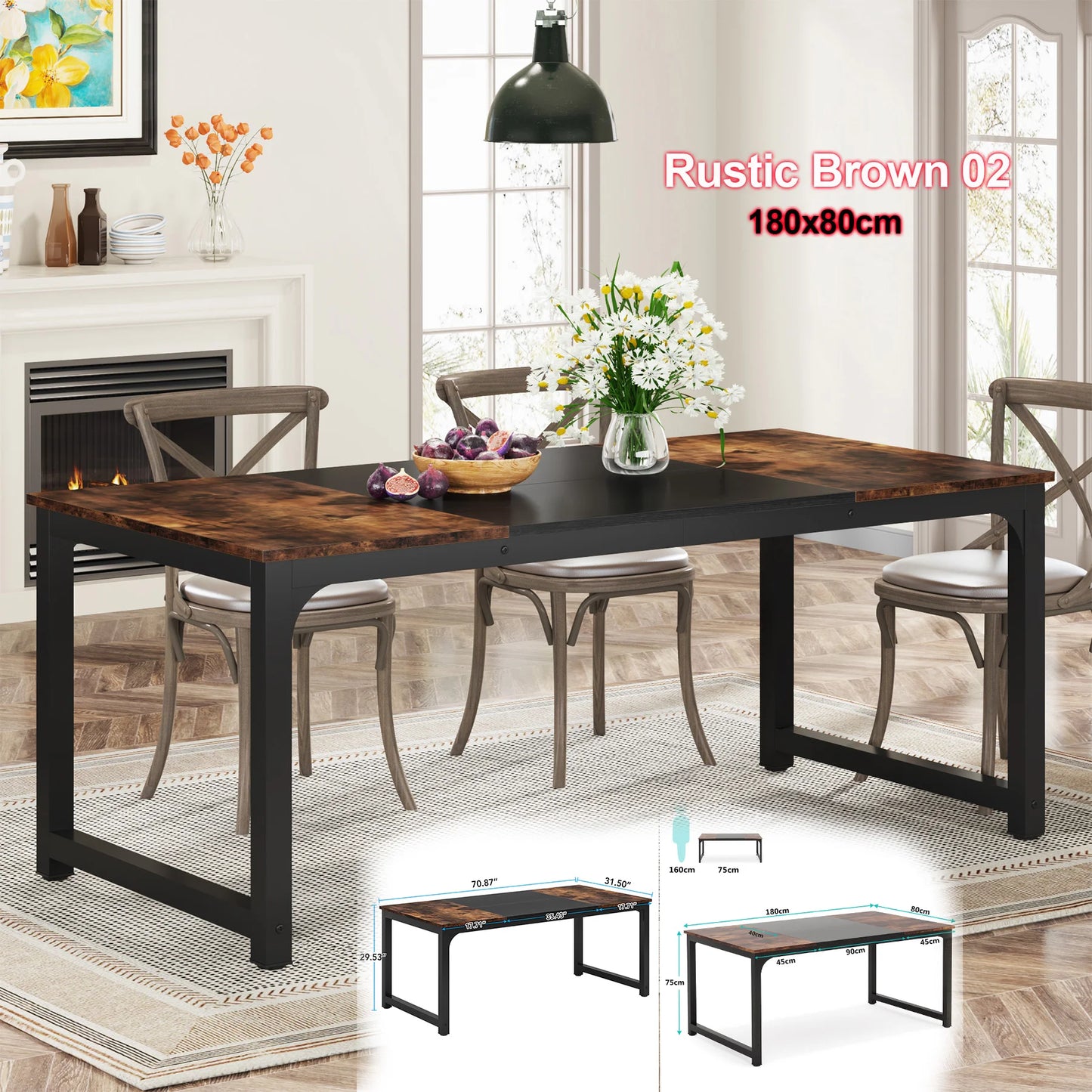 Tribesigns Dining Table, Industrial Kitchen Rectangular Table for 6-8 Person,
