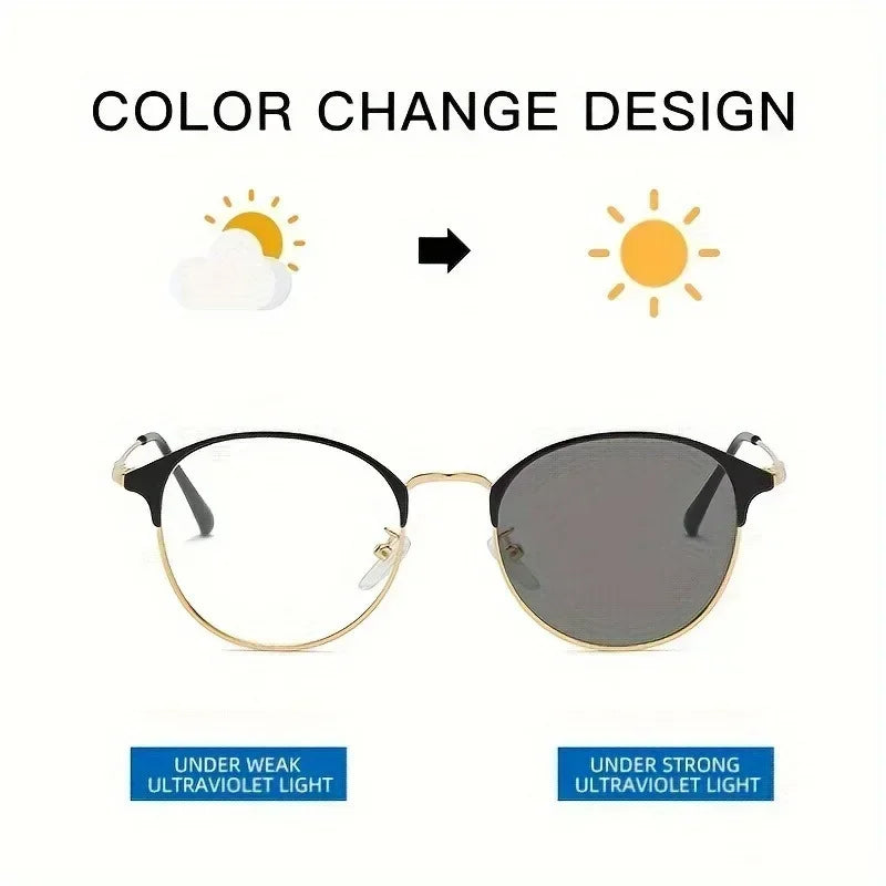 1 Pair of New Retro Metal Circular Eyeglass Frames for Men and Women's Fashion Glasses, Day and Night Dual-use