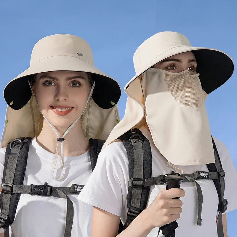 6184-New spring and summer women's outdoor cycling detachable face mask sun hat withwidebrim,shawl-likeheadcover, neck protector