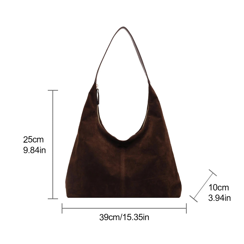 Women Suede Shoulder Bag with Zipper Hobo Bags Large Capacity Handbag Slouchy Bag Commuter Travel Bag Purses and Handbags