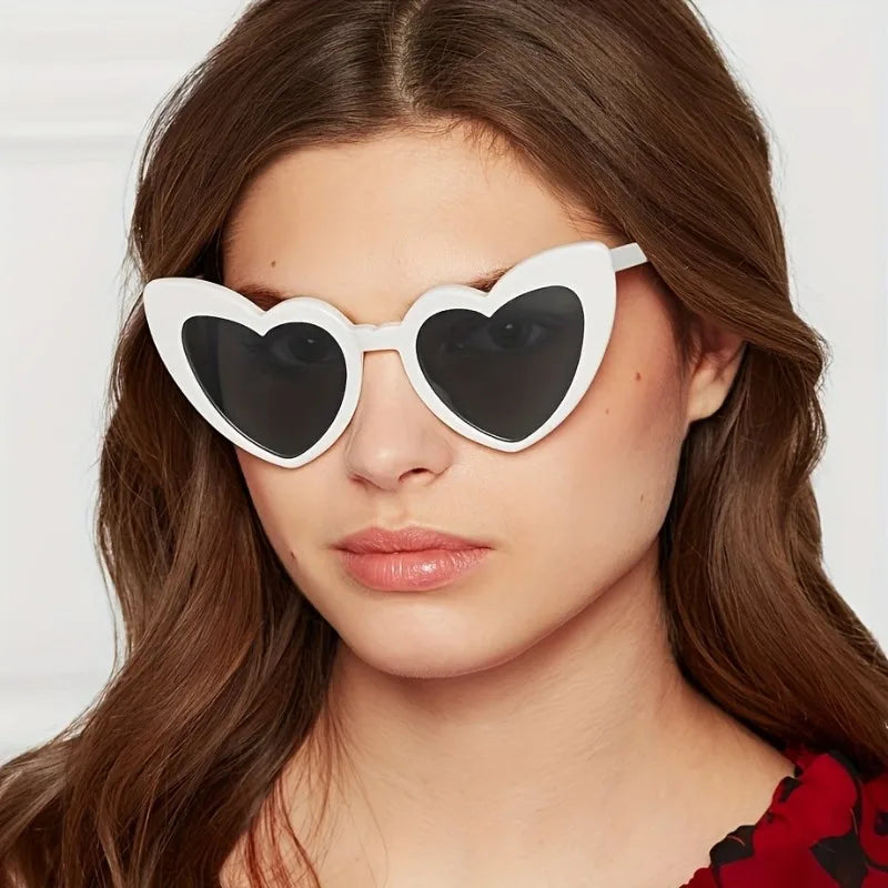 10pcs Chic Heart-Shaped Fashion Glasses -  White Frame with Gray Lenses，Perfect for Weddings, Parties & Photo Props