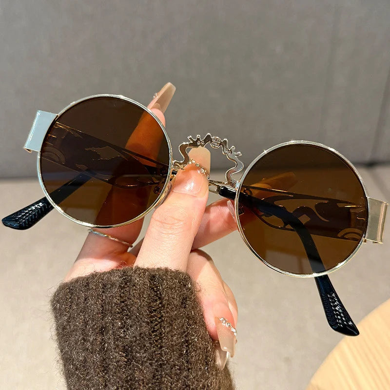 1 Piece of Punk Style Metal Retro Round Frame Hollowed Out Design Glasses