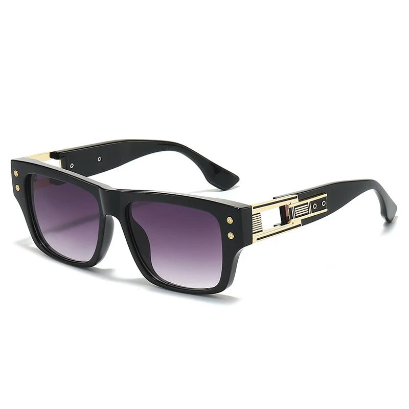 JNPCXI New Square Men Sunglasses Shades UV400 Retro Brand Designer Rivets Women Blue Gradient Hollow Sun Glasses
