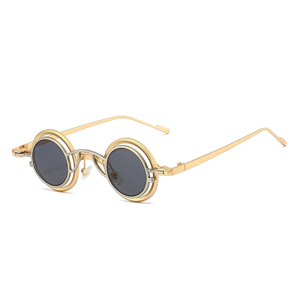 JNPCXI New 2 in 1 Punk Round Men Sunglasses Retro Rivets Women Gold Black Shades UV400 Sun Glasses