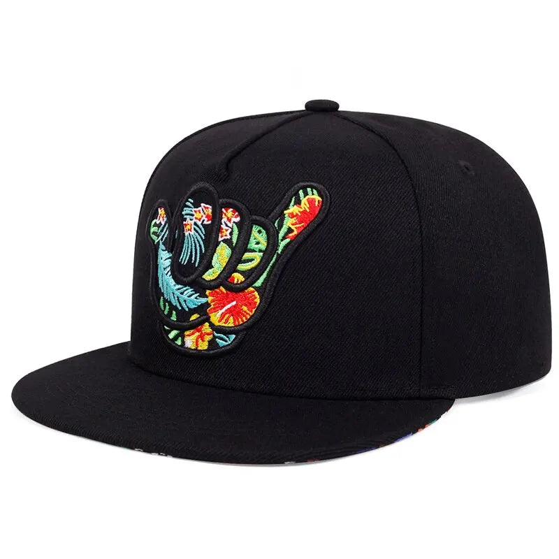 Unisex Colorful Shaka Fingers Embroidery Hats Outdoor Baseball Cap Sunscreen Hat