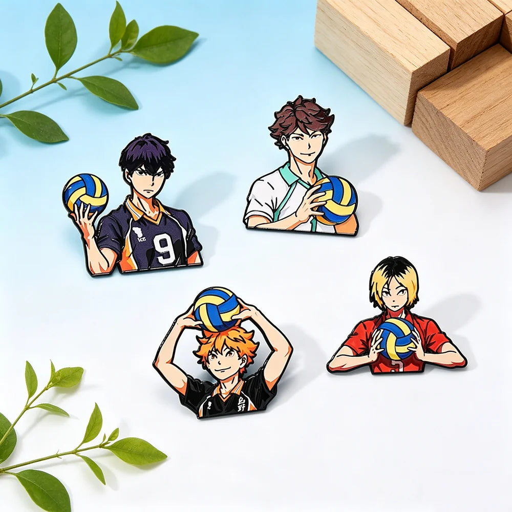 4pcs Cute Volleyball Boy Enamel Pin Cartoon Anime Brooch For Coat Women's Brooches Fashion Lapel Badges Jewelry Gift for Friends