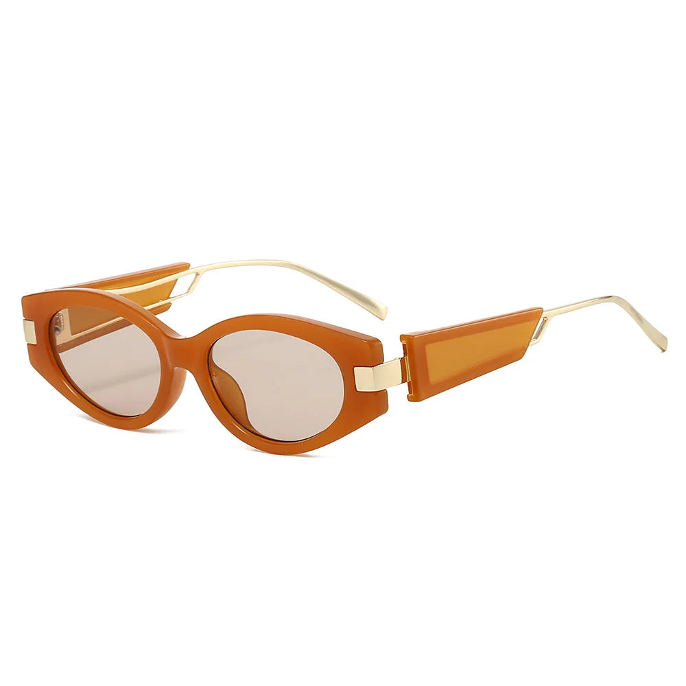 JNPCXI New Ins Popular Fashion Cat Eye Sunglasses Women Shades UV400 Retro Men Oval Lens Punk Sun Glasses