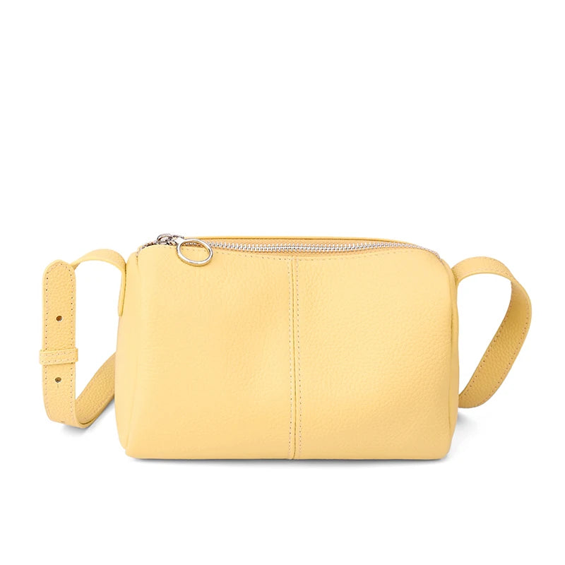 Genuine Leather Mini Crossbody Bag for Women Simple Pebbled Leather Shoulder Bag Casual Daily Small Satchels Handbag with Zipper
