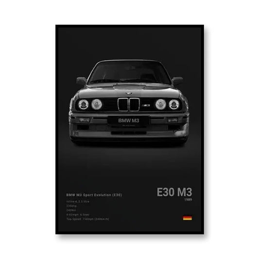 BMW E30 Print Evo Famous Brand Cars Canvas Wall Art Poster Print SVJ Room Decor