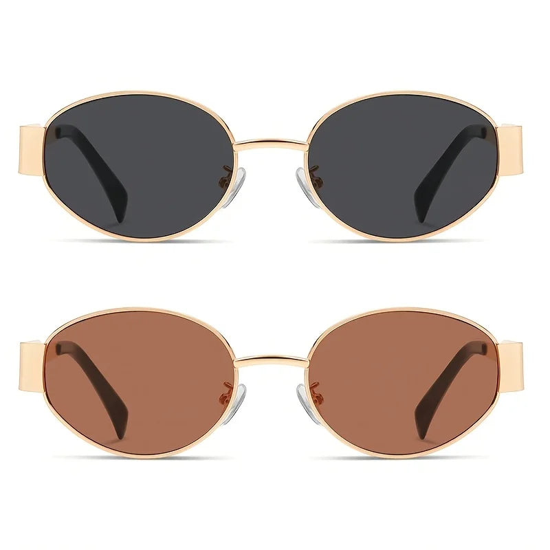 2pcs Oval Shaped Small and Stylish Women's Fashion Glasses Street Fashion Retro Fashion Glasses Metal Frame Fashion Glasses