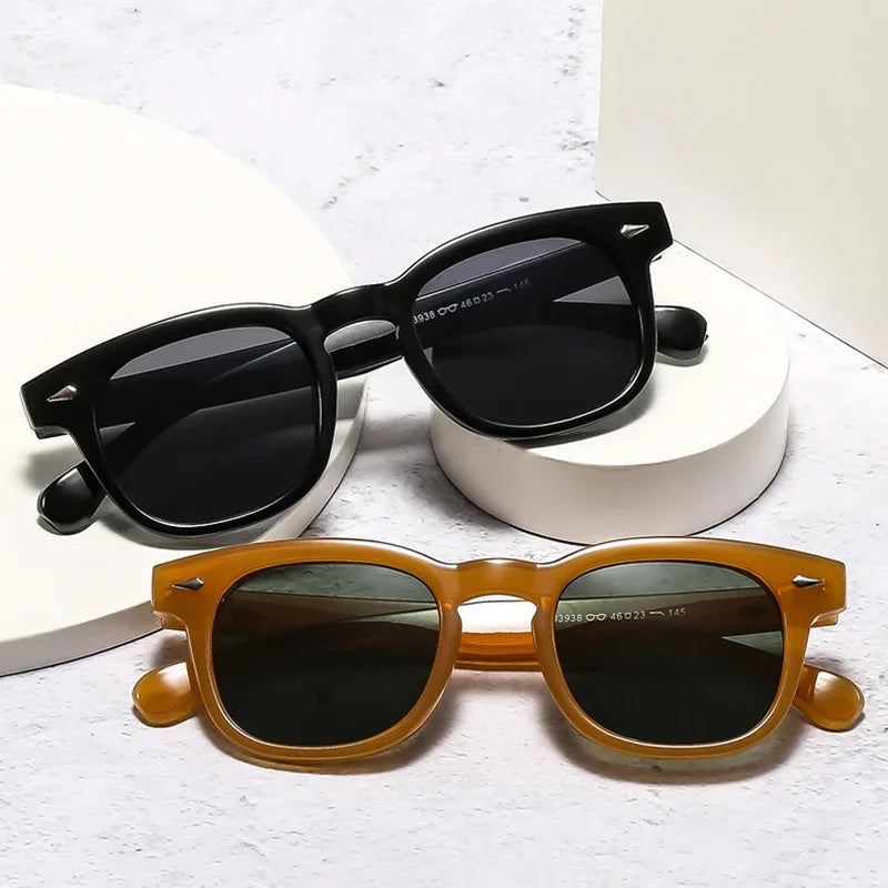 JNPCXI New Fashion Women Sunglasses Square Rivets Retro Orange Black Shades UV400 Clear Lens Frame
