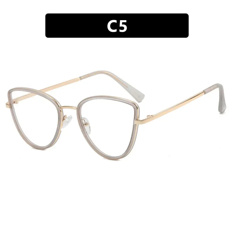 JNPCXI Retro Anti Blue Light Cat Eye Glasses For Women Fashion Female Metal Frame Clear Lens Trending Reading Eyeglasses