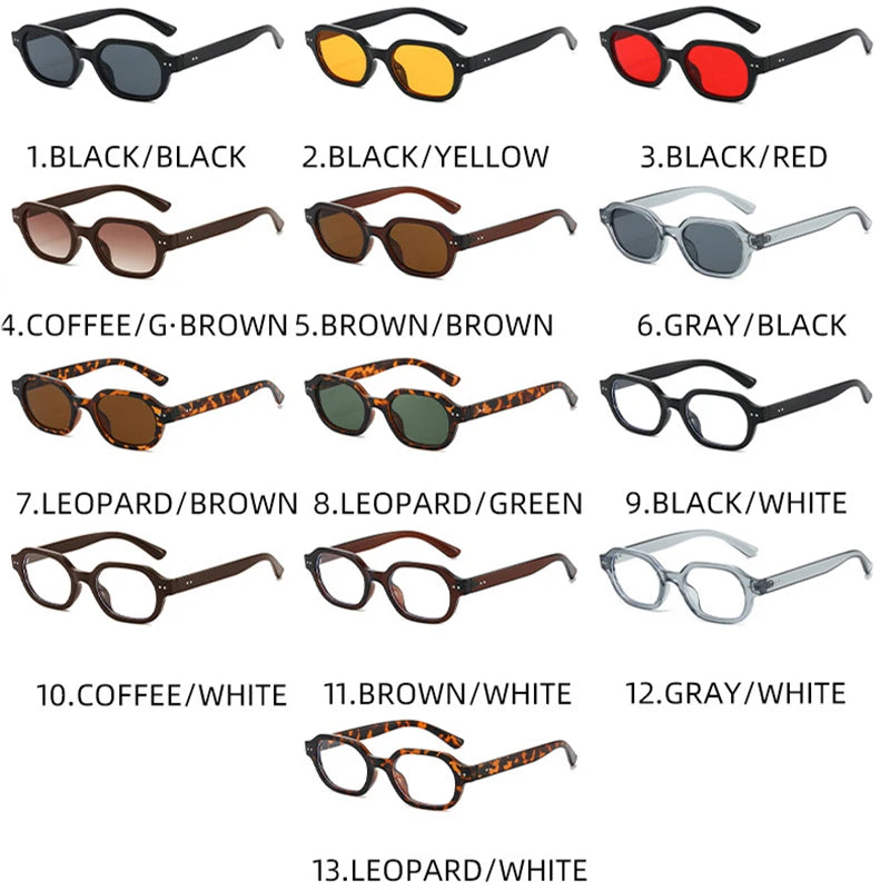 JNPCXI Vintage Rivets Square Sunglasses Women Fashion Clear Tea Tea Gradient Shades UV400 Men Trending Punk Sun Glasses