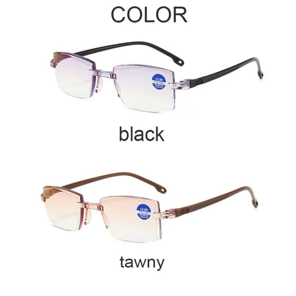 2 Pair New Men Women Rimless Reading Glasses Anti Blue Light Bifocal Far Near Magnification Eyewear Presbyopic Glasses +1.0 +1.5