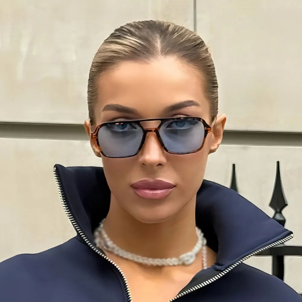 European American Trendy Vintage Double Beam Men Women Sunglasses Ocean Piece Unique Large Frame