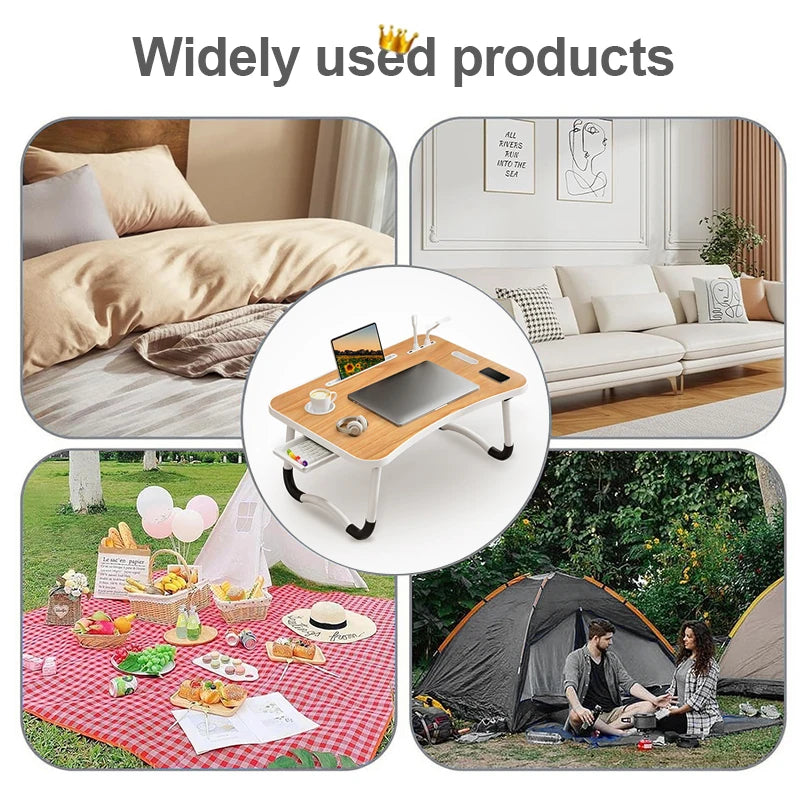 W.Oak Portable Laptop Desk USB, Small Fan, Cup Holder Tablet Slot Lifting Handle