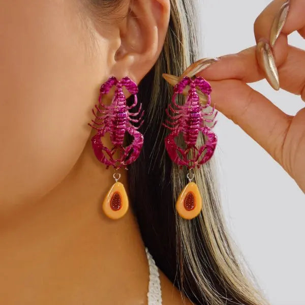 Funny Lobster Jewelry Set Beaded Necklace Dangle Earrings for Women Cute Ocean Animal Boho Beach Vacation Accessories