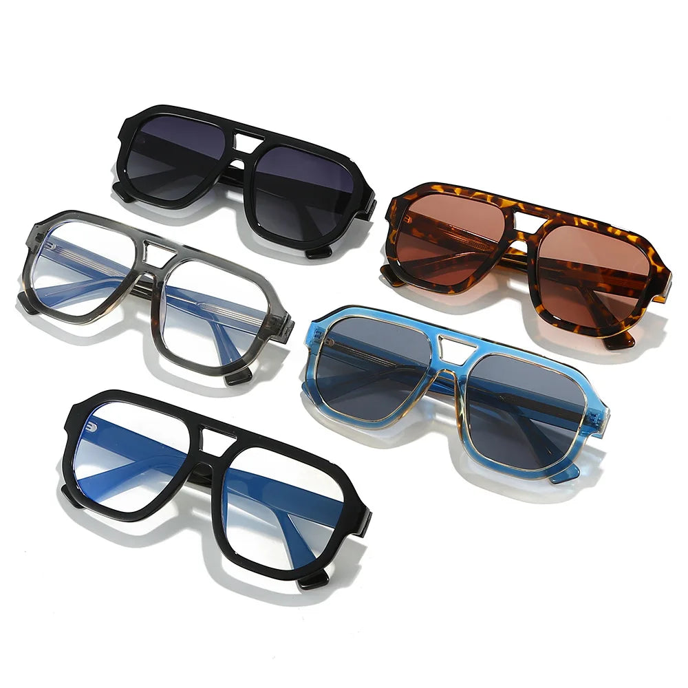 JNPCXI New Retro Double Bridges Square Quality Women Fashion Sunglasses Shades UV400 Trending Men Leopard Sun Glasses