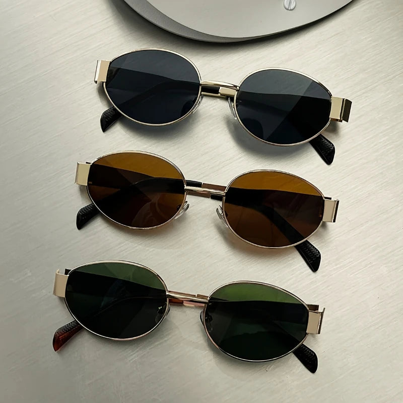 3pcs Sunglasses Oval Retro Small Frame European and American Sunglasses Women Fashion Metal Sunglasses